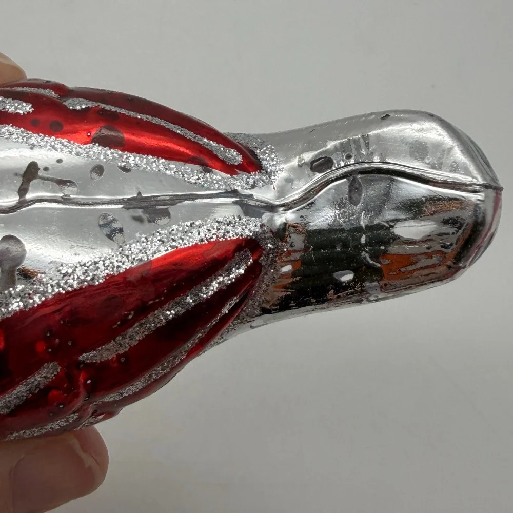 Bird Christmas Ornaments Red Cardinal Silver Songbird Clip-On Plastic